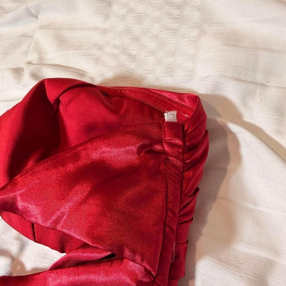 American Threads Red Satin Strapless Cutout Lace Up Mini Dress Small - Picture 8 of 8